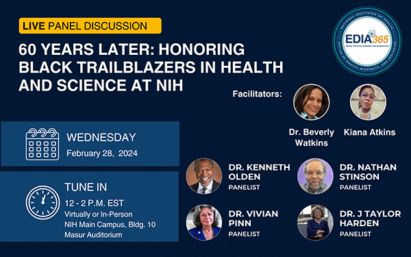 60 Years Later: Honoring Black Trailblazers in Health and Science at NIH, scheduled for Wednesday, February 28, 2024, from 12:00 pm to 2:00 pm EST.