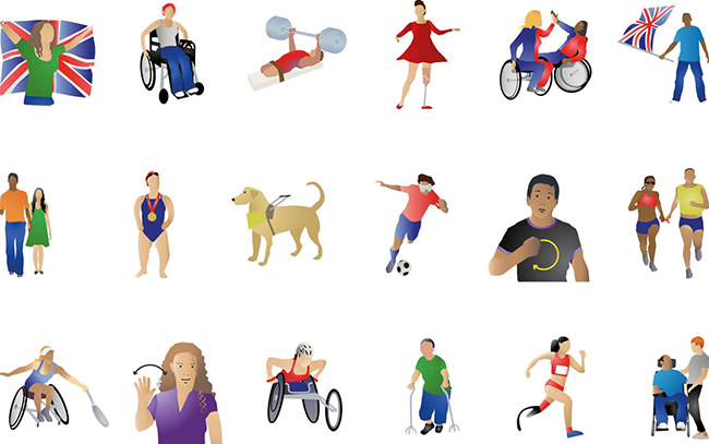 Collage of emojis portraying people with disabilities playing sports