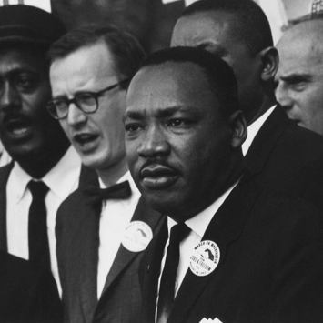 Civil Rights March on Washington, Dr. Martin Luther King, Jr. and Matthew Ahmann in a crowd.